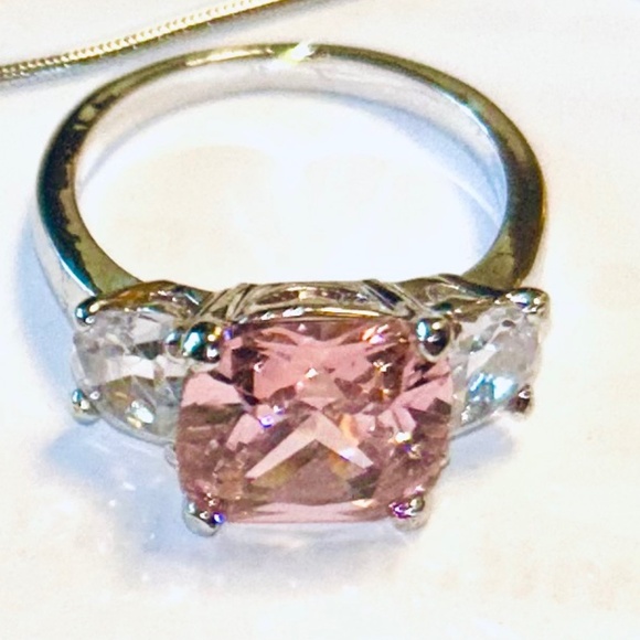 Costume Jewelry Set Silver Tone and Pink Stones - Picture 10 of 10